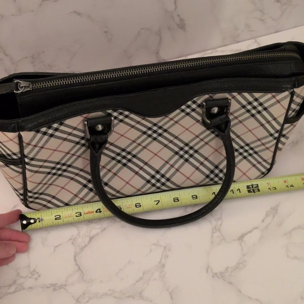 Burberry Beige Check Canvas Tote with Black Trim